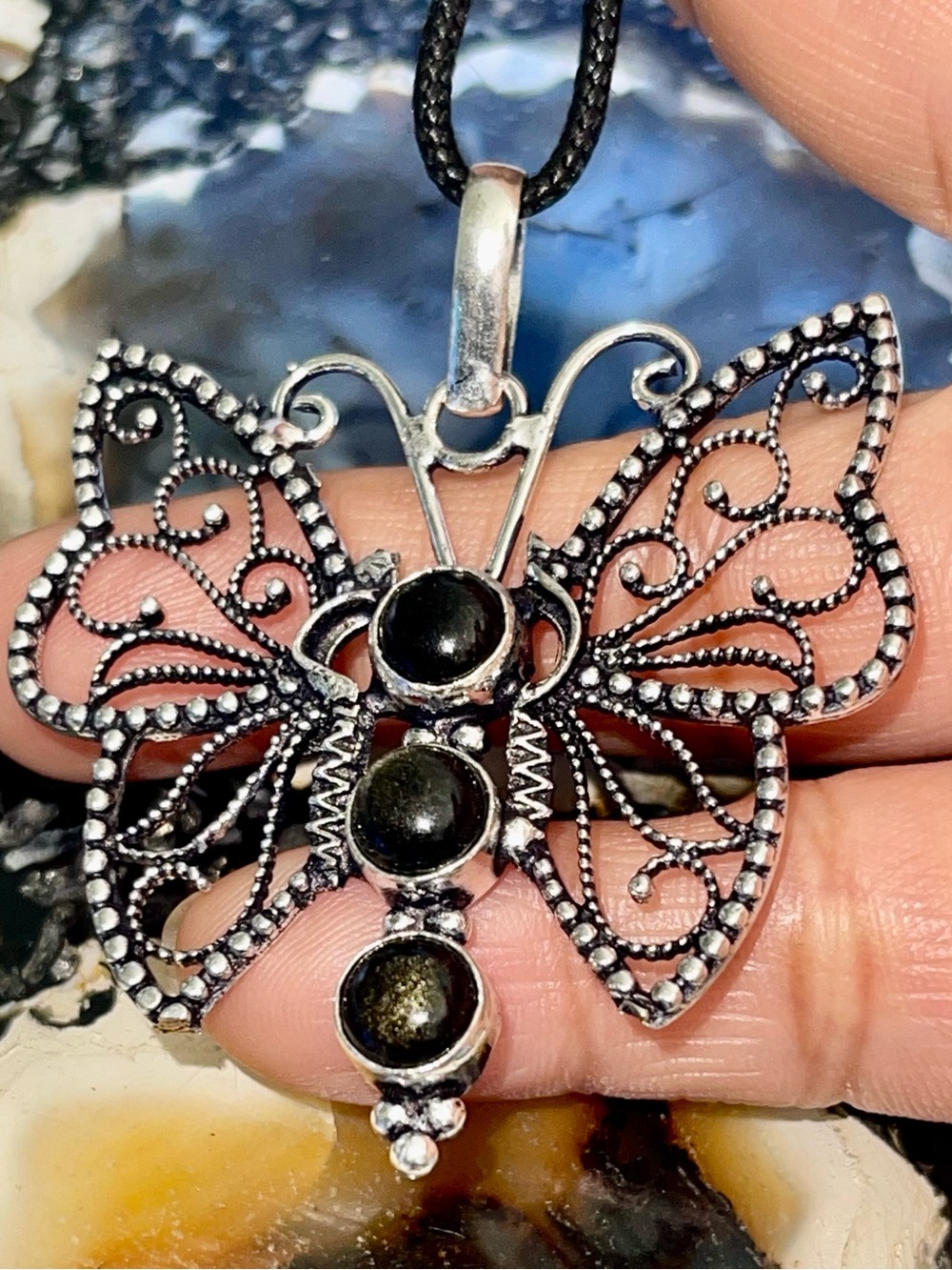 Butterfly Golden Sheen Obsidian Pendant 2 1/4”